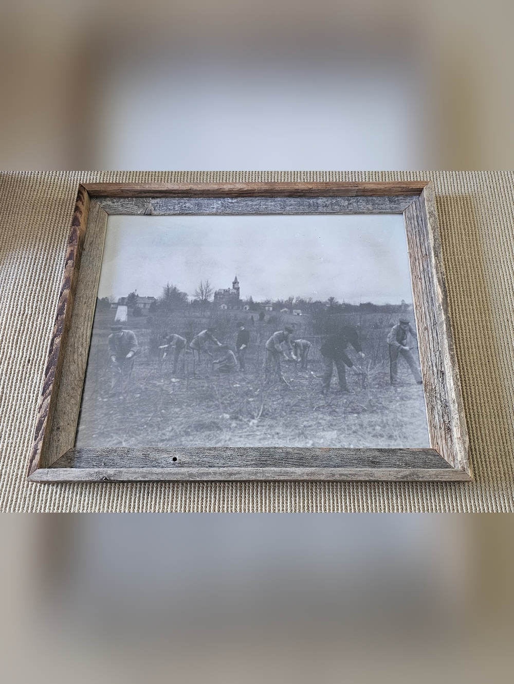 Rustic Reclaimed Barn Wood Framed B&W Field Vintage Print Farmhouse Decor 18x22